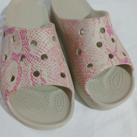 Classic Platform Snake Print Slide Pink Iconic Comfort Women's 8 Platform Sole - Picture 1 of 11